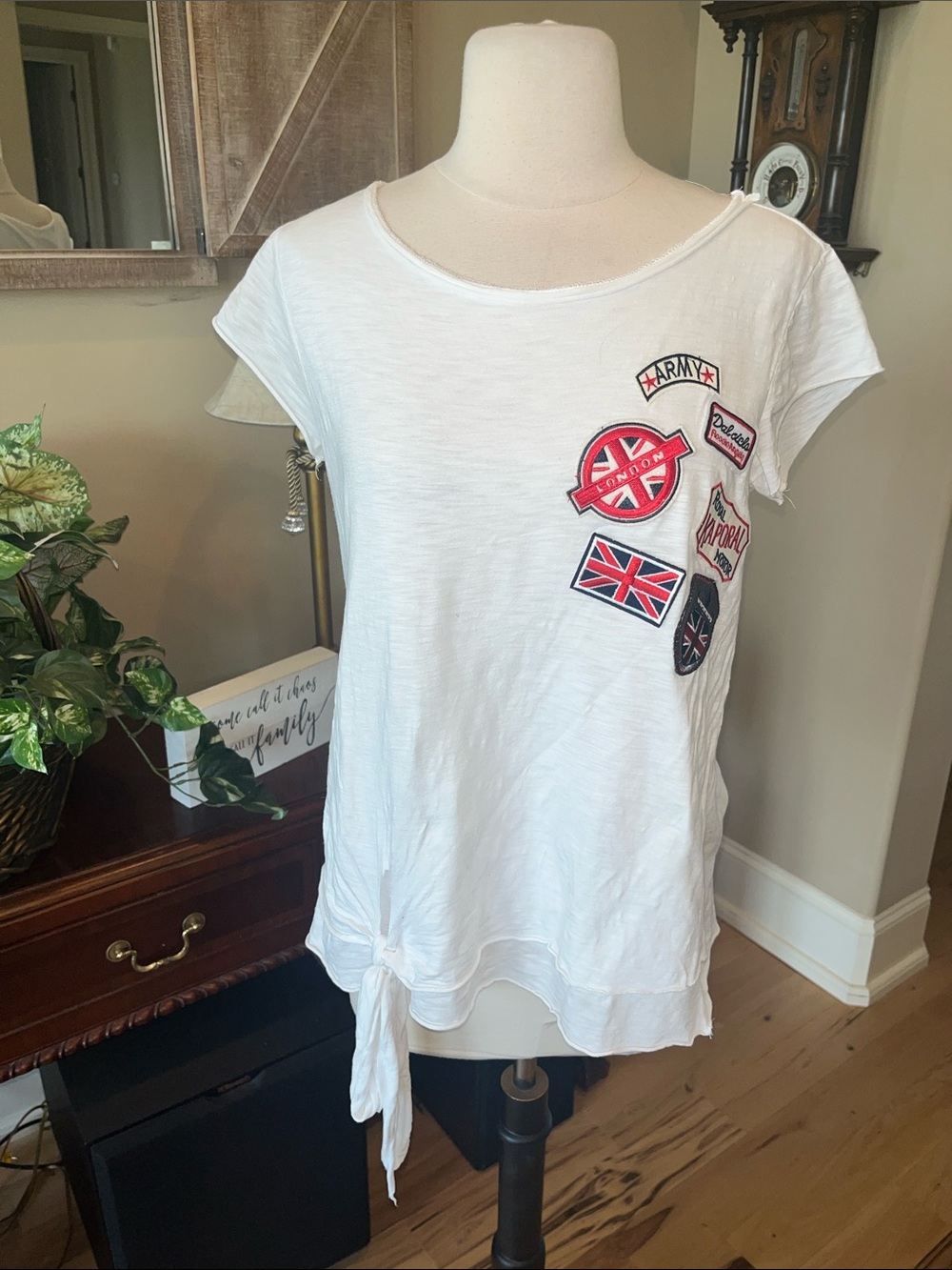 Oversized White Tie-Front Short Sleeve Tee